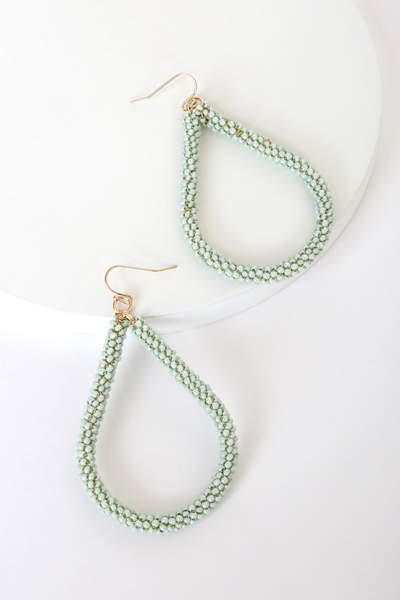 All Things Trendy Mint Green Beaded Teardrop Earrings 2