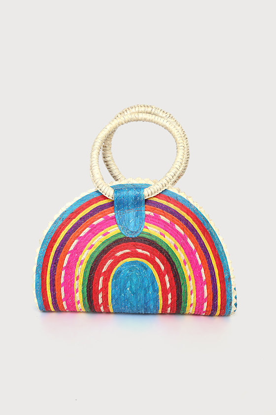 Resort Bound Blue Multi Woven Straw Tote Bag 1