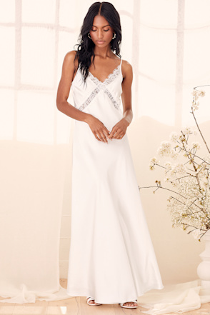 White Satin Dress - Slip Maxi Dress - Wedding Dress - Maxi Dress - Lulus