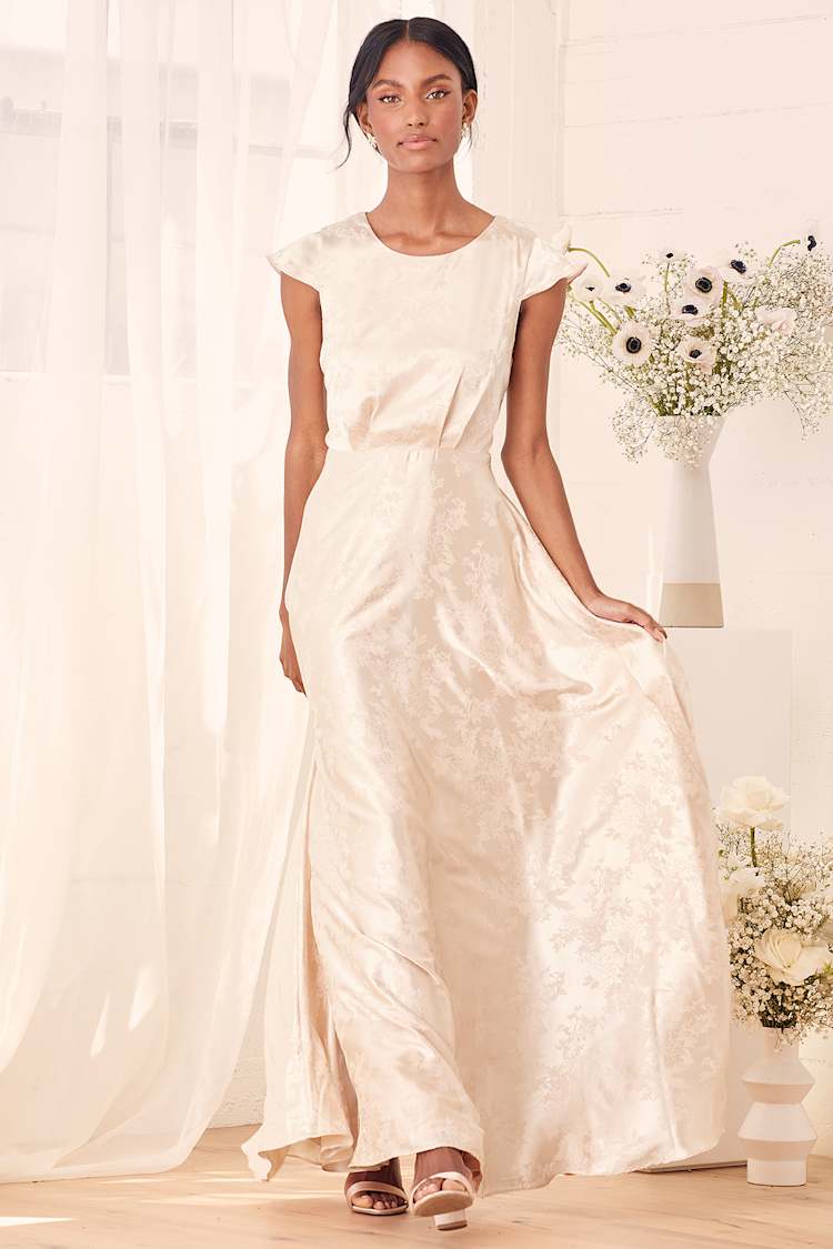 pearl open back maxi dress Pearl Wedding Dress Minimalistic Open Back