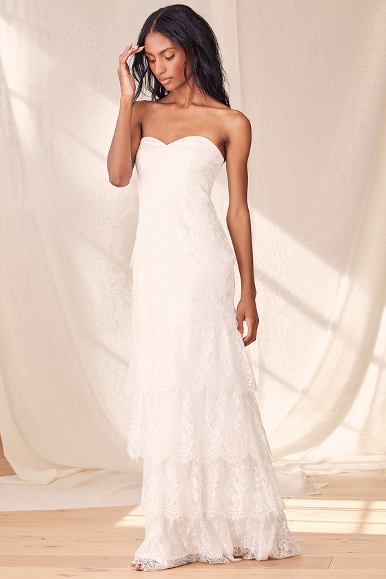 white strapless maxi
