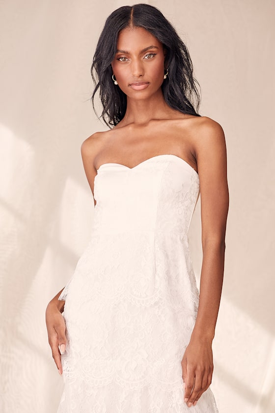 End With A Kiss White Floral Lace Strapless Tiered Maxi Dress 5