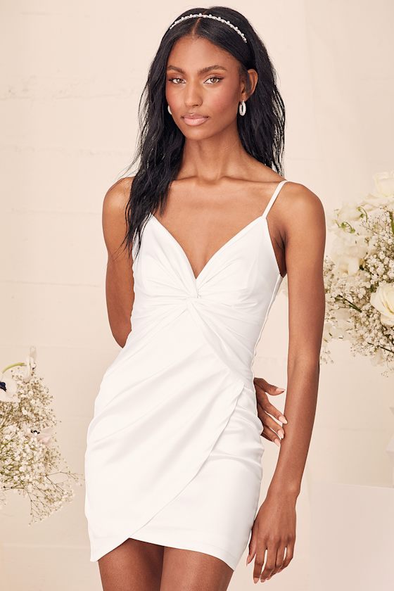 Gimme the Twist White Twist-Front Bodycon Mini Dress 4