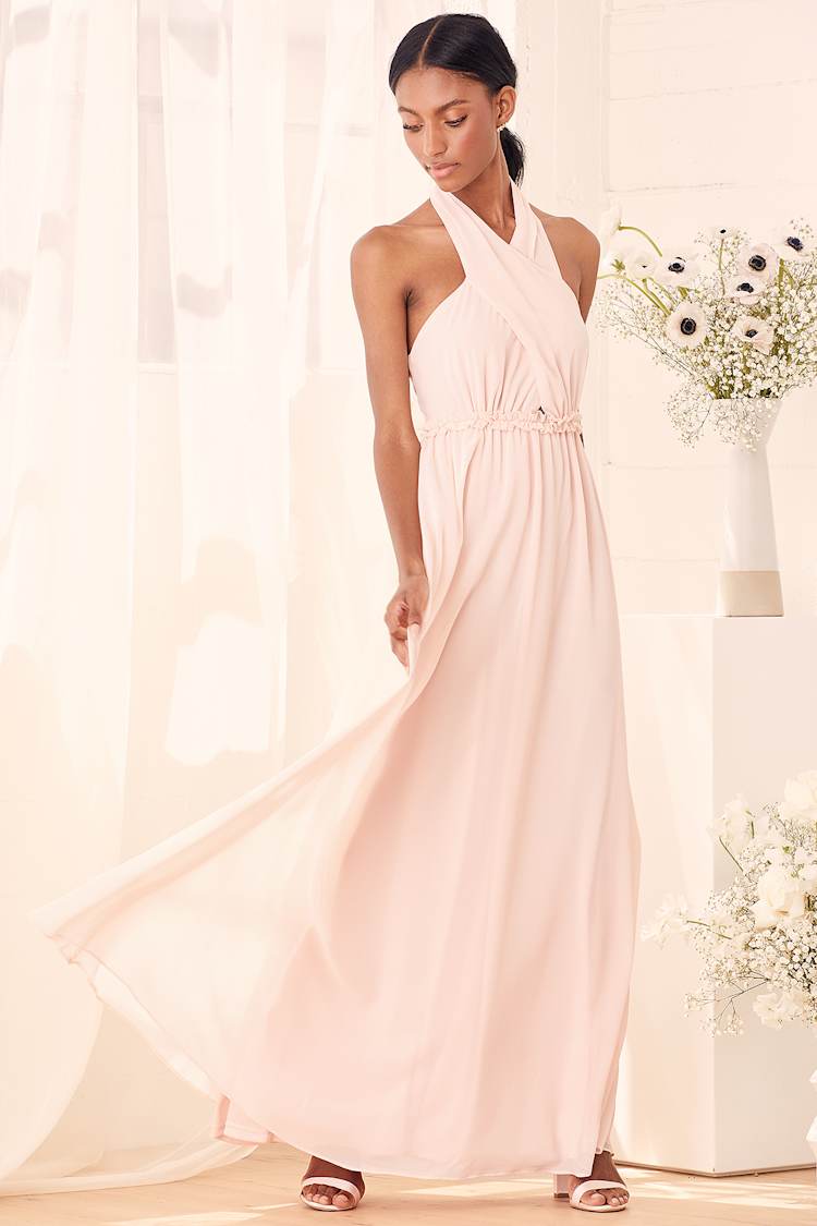 Blush Maxi Dress - Halter Neck Dress - Chiffon Maxi Dress - Lulus