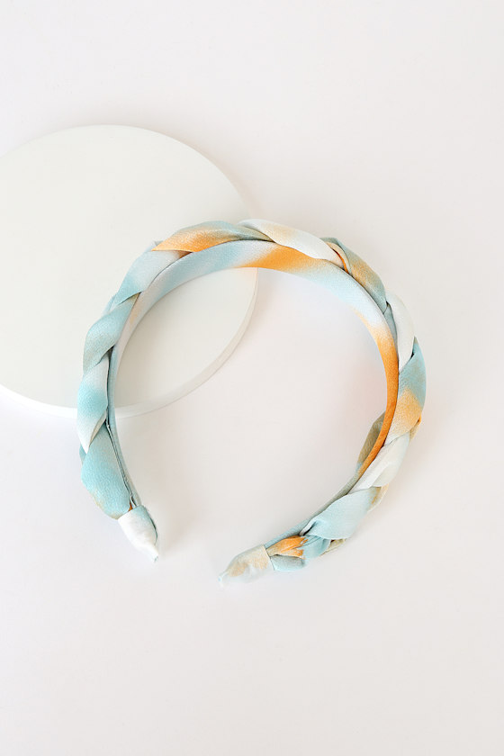 Watercolor My World Teal Multi Braided Headband 1