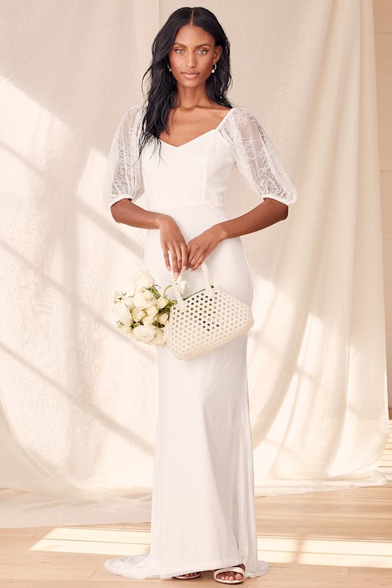 Make it Magnificent White Lace Puff Sleeve Mermaid Maxi Dress 3