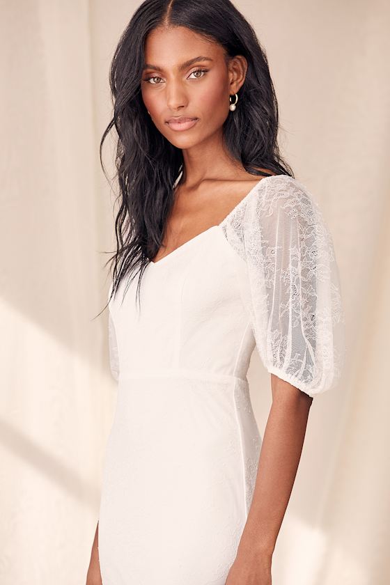 Make it Magnificent White Lace Puff Sleeve Mermaid Maxi Dress 1