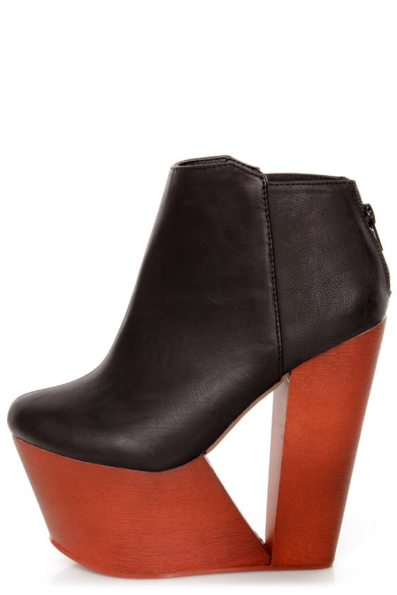 deena black leather platform booties
