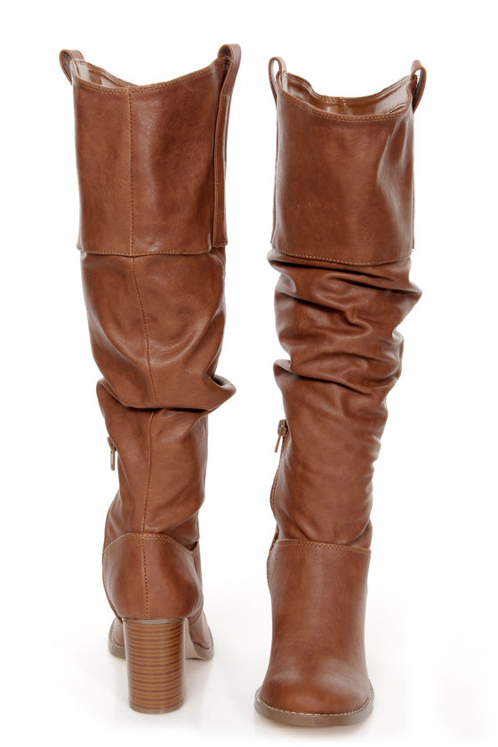 cognac slouch leather boots