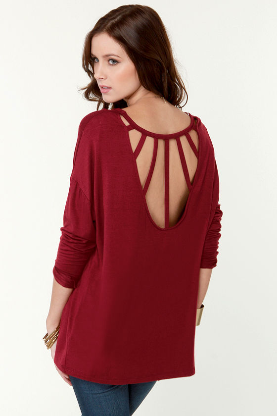 Cute Long Sleeve Top Wine Red Top 31.00 Lulus