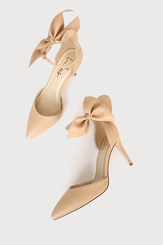 Lizaa Light Nude Bow Ankle Strap Pumps - thumbnail 3