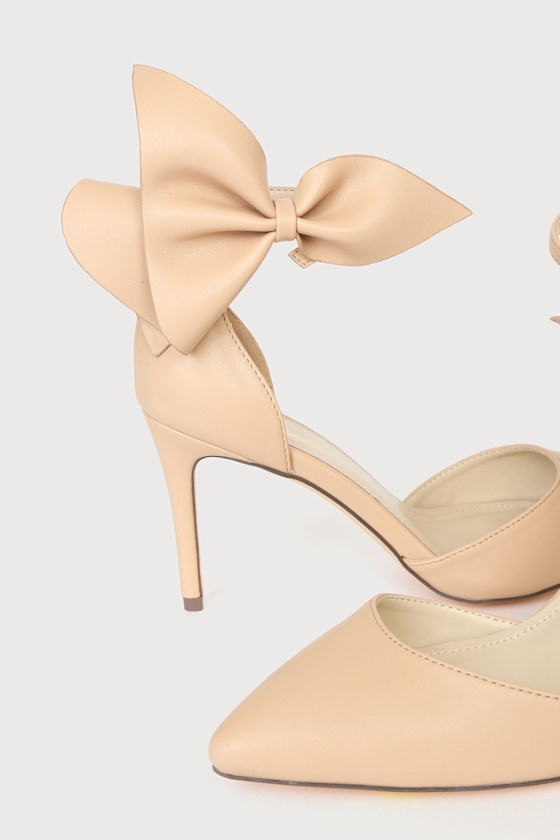 Lizaa Light Nude Bow Ankle Strap Pumps - thumbnail 4