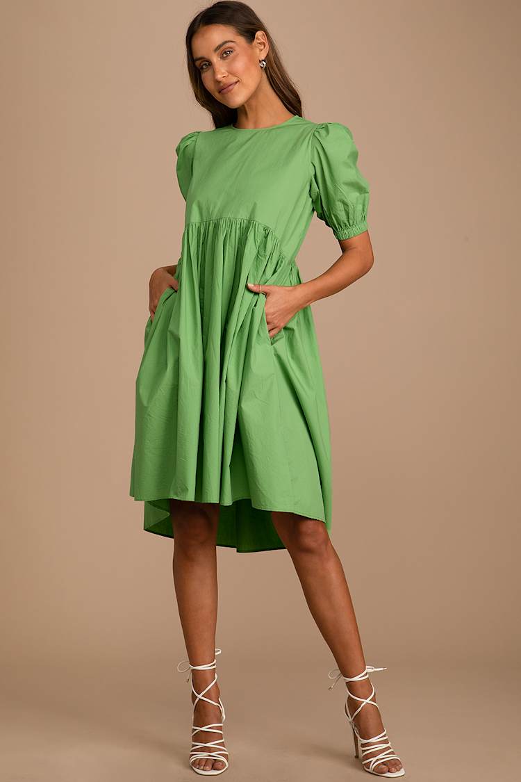 green emerald velvet dress Lime Green A-line Cotton Dress – The Svaya main image 1