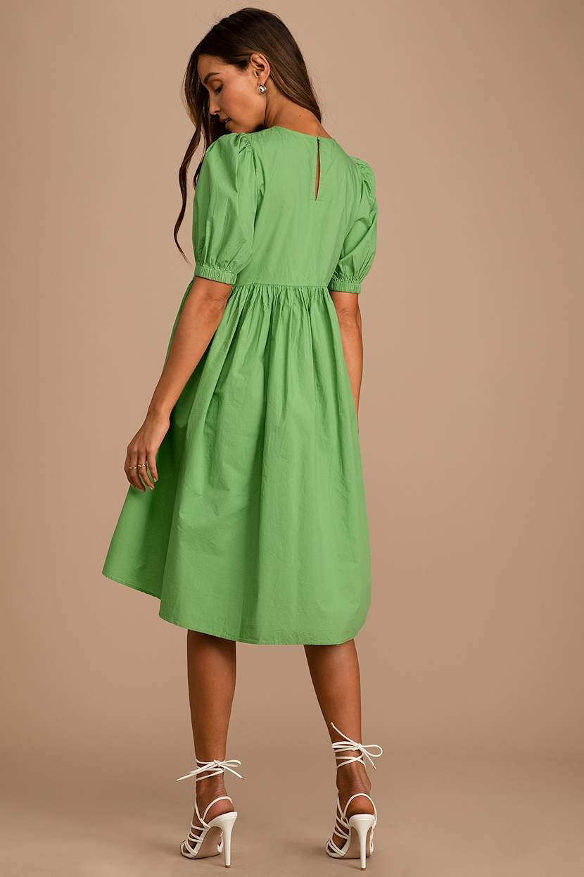 green babydoll dress with sleeves Vero Moda Opulent - Puff Sleeve - Cotton Mini Dress campaign:WCW