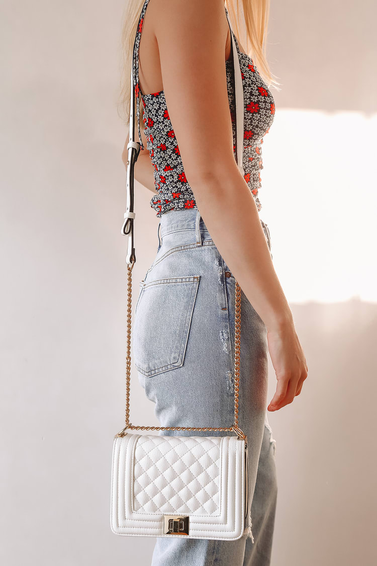 Just Going Out White Quilted Crossbody Bag