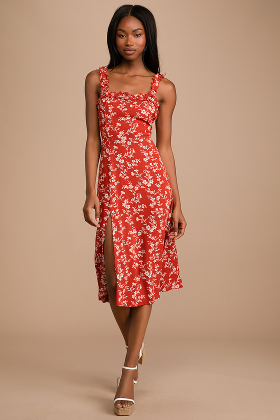 orange floral midi dress