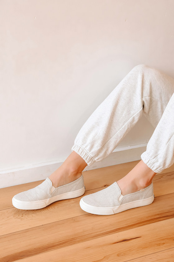 Double Decker Ikat Cream Striped Slip-On Sneakers 1