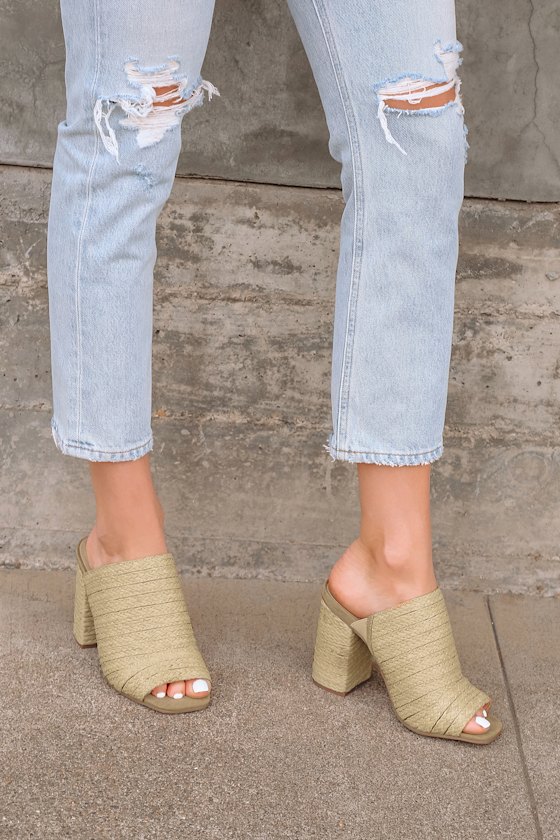 Cute Mules Peep-Toe Mules Beige Mules Raffia Mules Lulus - Main Image