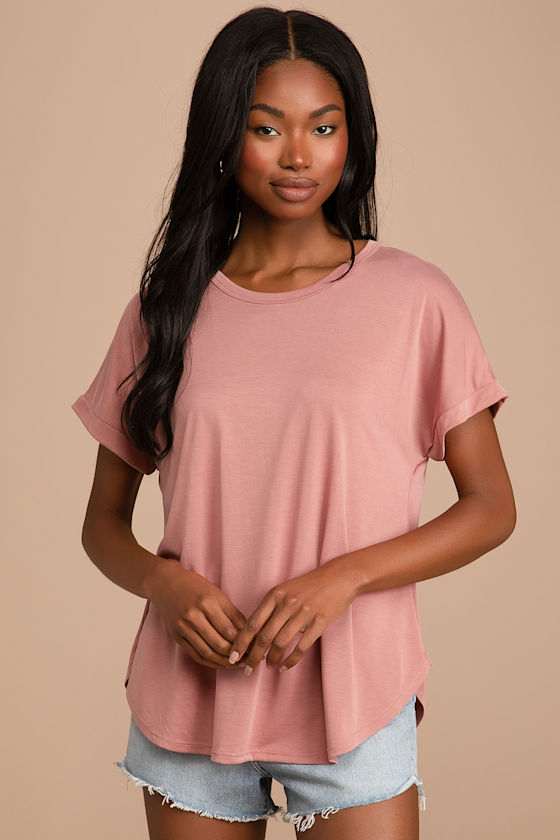 Easily Enjoyed Rose Pink Crew Neck Tee 8