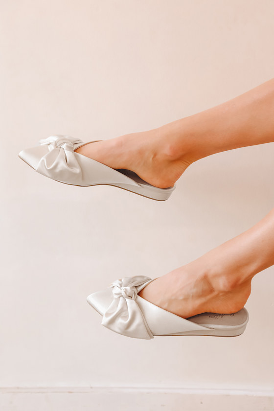 Wedding Bells Ivory Satin Pointed-Toe Mules 1