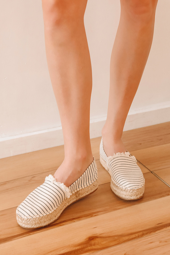 Lilly Beige Striped Canvas Platform Espadrille Sneakers 1