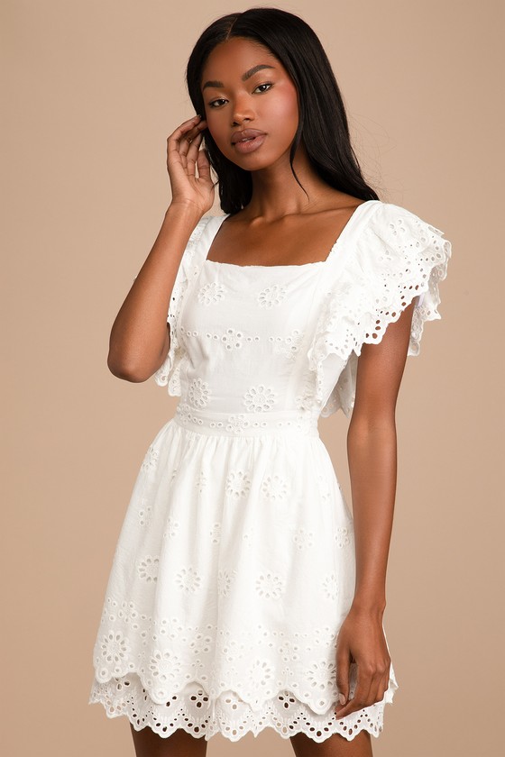【美品】Cotton Lace Ruffled Dress