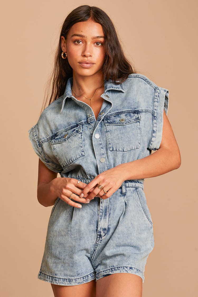 BLANKNYC Short Sleeved Denim Romper