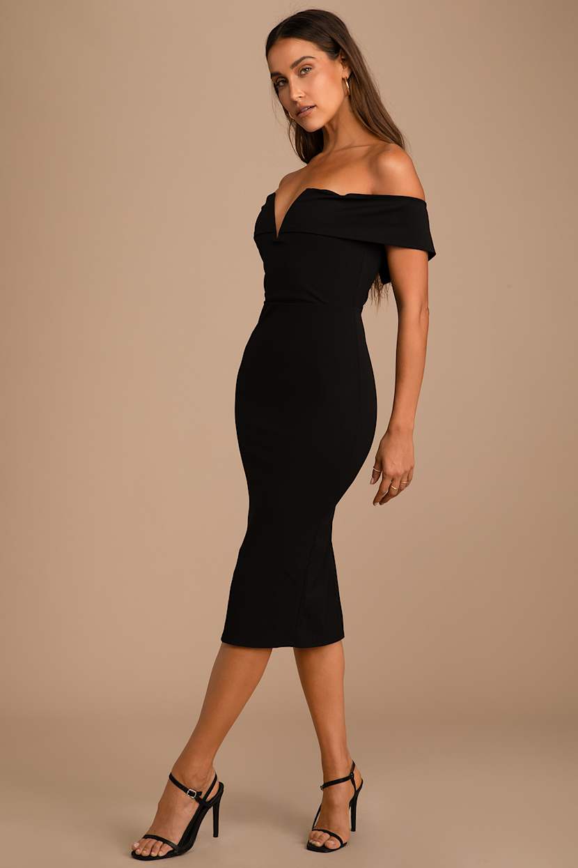 Black Midi Dress - Off-the-Shoulder Dress - Bodycon Dress - Lulus Black Midi Dress - Off-the-Shoulder Dress - Bodycon Dress - Lulus