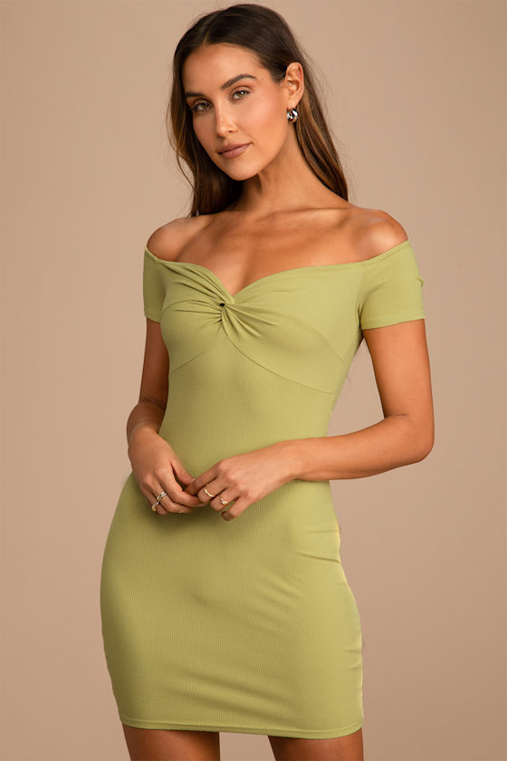 Active USA Jade Green Ribbed Bodycon Dress Off the Shoulder - L main image 1