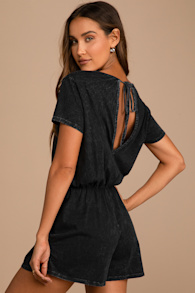 Casual Cutie Washed Black Short Sleeve Romper 7