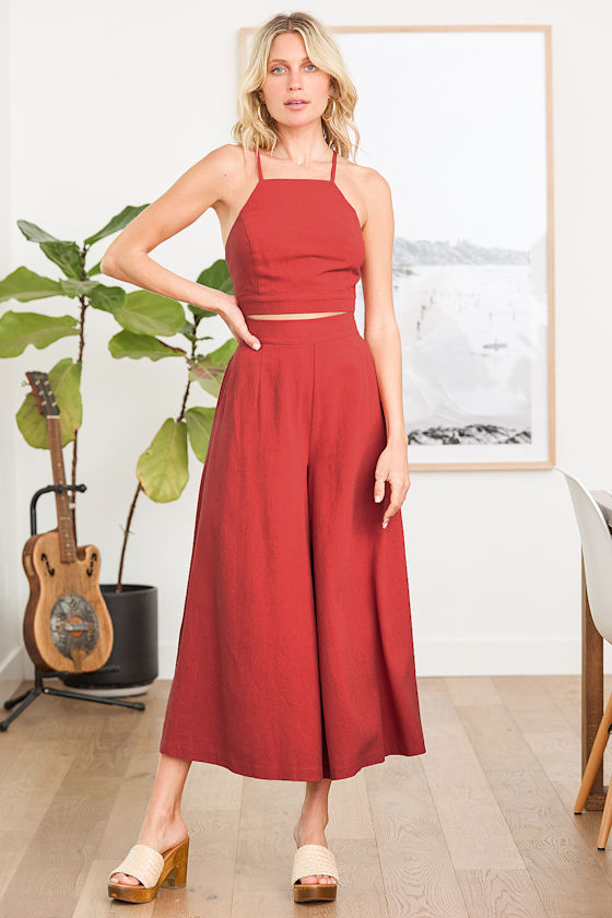 Sail With Me Rust Red High-Waisted Wide-Leg Pants 4