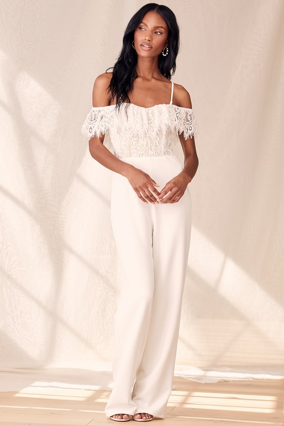 White Lace Jumpsuit - Wedding Jumpsuit - Wide-Leg Jumpsuit - Lulus