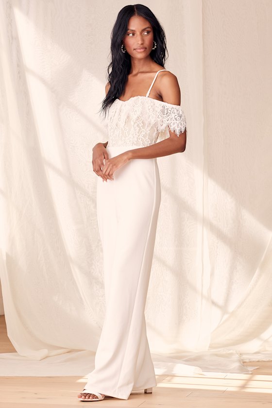 White Lace Jumpsuit - Wedding Jumpsuit - Wide-Leg Jumpsuit - Lulus