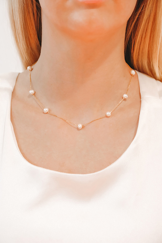 14KT Gold Necklace Pearl Necklace Gold Choker Necklace Lulus