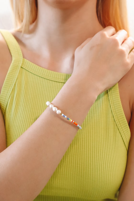 Pearl bracelet Wrap bracelet TEATIME with beads Glass bead bracelet Ibiza Jewelry delicate pearl bracelet Rocailles