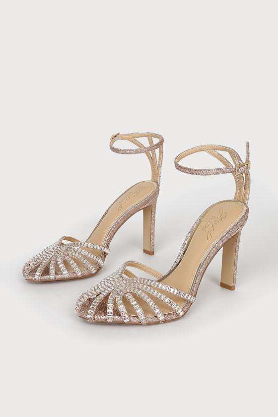 Jewel by Badgley Mischka Polly Rose Gold Heels Glitter Heels Lulus