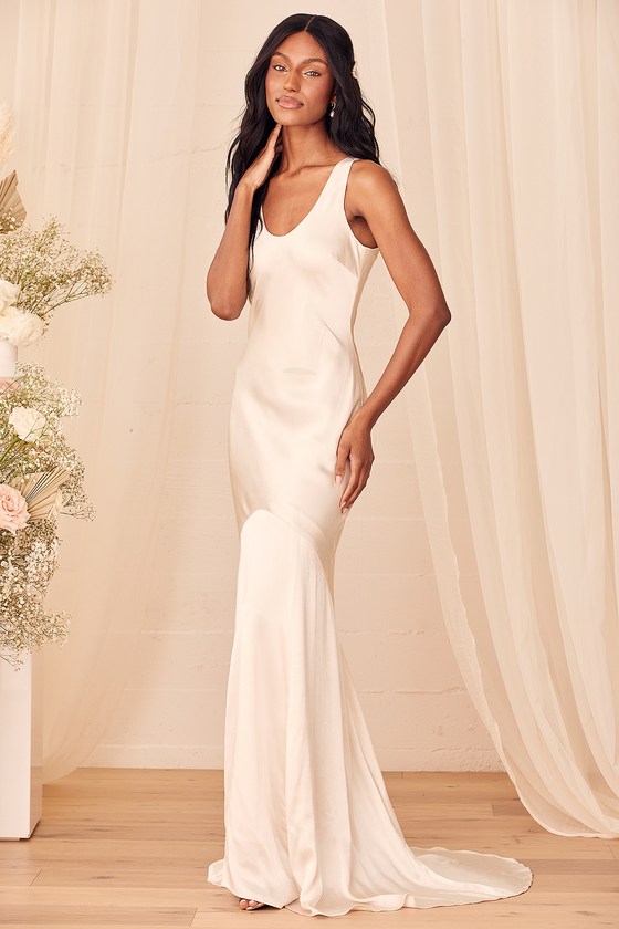 Love All of Me Champagne Satin Maxi Dress