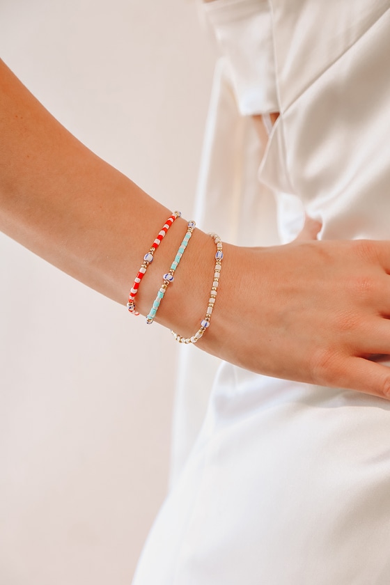 Red Multi Beaded Bracelets Bracelet Set Seed Bead Bracelets Lulus