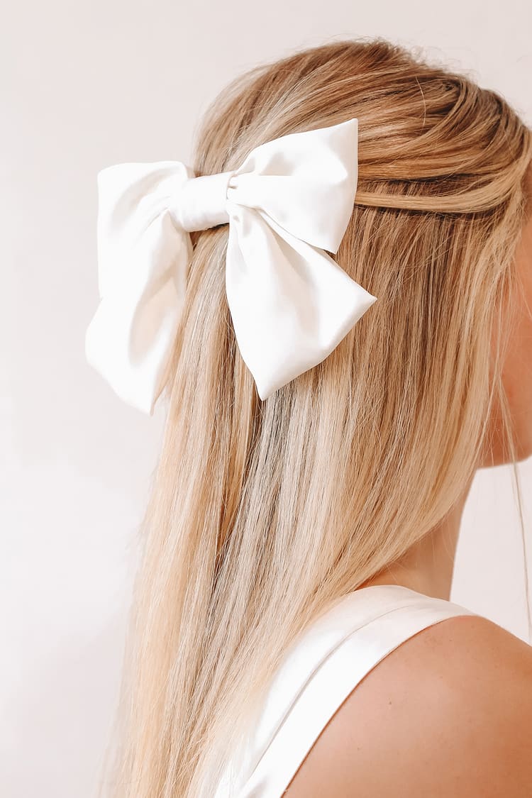 White Hair Bow - Satin Hair Bow - Oversized Bow - French Barrette - Lulus