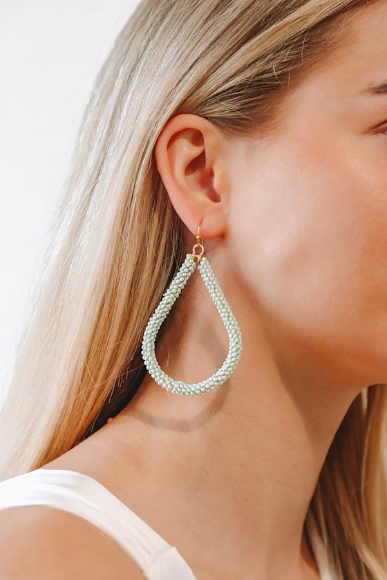 All Things Trendy Mint Green Beaded Teardrop Earrings 1