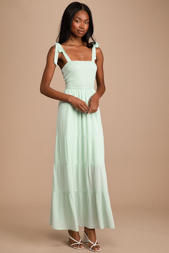 Set On Sunshine Mint Green Smocked Tie-Strap Maxi Dress 2
