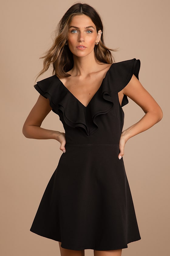 Divine Darling Black Ruffled Skater Dress 2