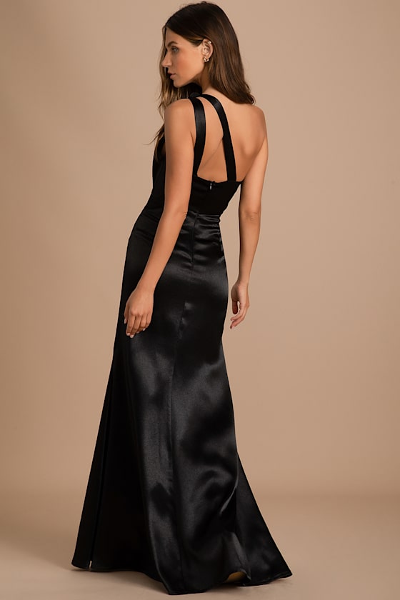 Black Maxi Dress - Satin Maxi Gown - One-Shoulder Dress - Lulus
