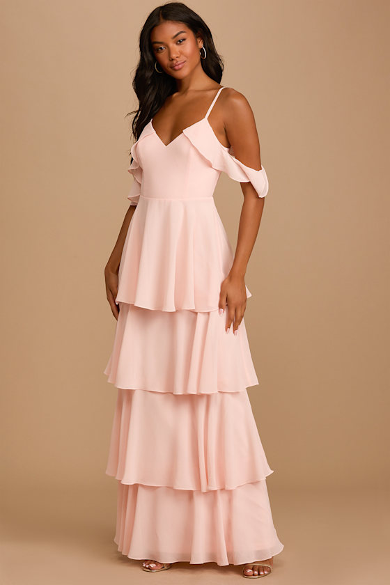 Moment of Magic Blush Tiered Ruffled Maxi Dress 1