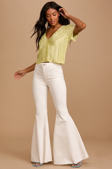 Free People Just Float On White Flared Jeans High Rise Jeans
