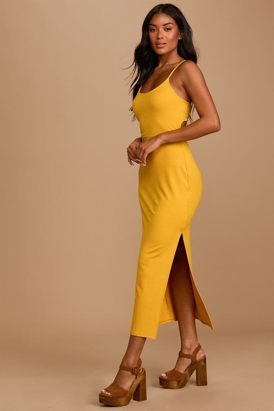 Patio Perfect Mustard Yellow Back Cutout Maxi Dress 3