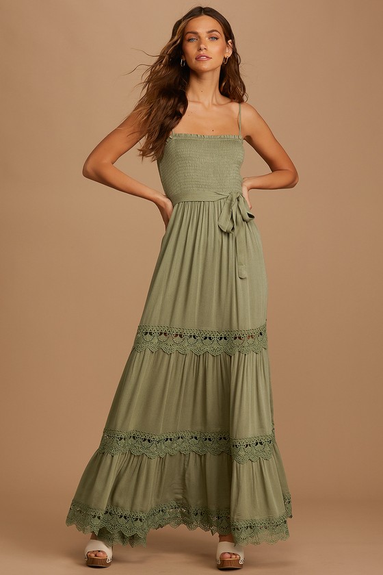 Sage Green Dress - Smocked Dress - Tiered Dress - Maxi Dress - Lulus