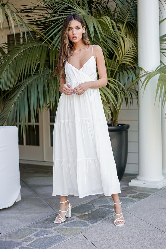 White Maxi Dress - Surplice Dress - Tiered Maxi Dress - Lulus