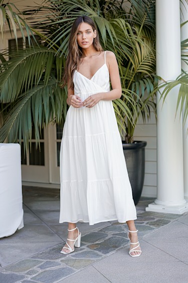 maxi dress long Princesa White Lace Drop Waist Maxi Dress - XS Size - Women's Dresses