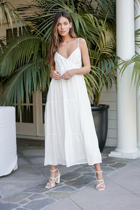 Casual Chic White Surplice Tiered Maxi Dress 5